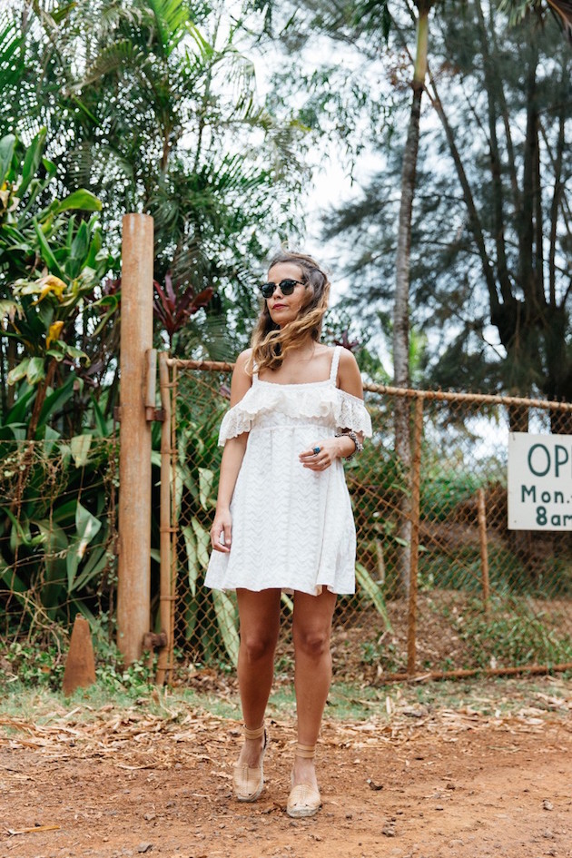 beautiful blogger in an off shoulders dress 